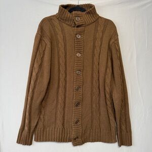 PJ Paul Jones Mens Cable Knit Cardigan Medium Brown Academia Preppy Cottagecore